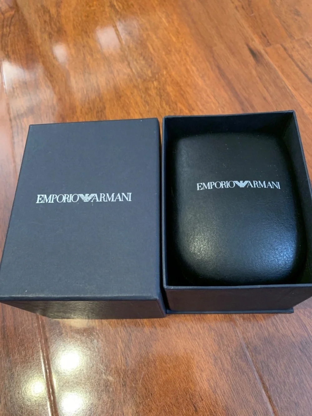 Emporio Armani Wrist Watch with Vibrating Alarm, Black Leather Strap, Certified